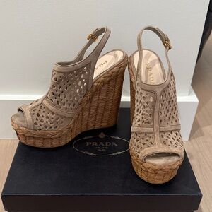 Prada Women's Beige Wedge Sandals
